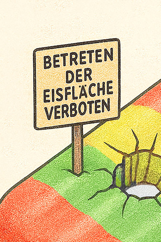 ausschnitt des sommerloch comic kunstdrucks mit texturierter papierstruktur