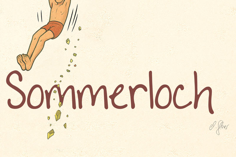 detail unten des sommerloch comic kunstdrucks mit texturierter papierstruktur