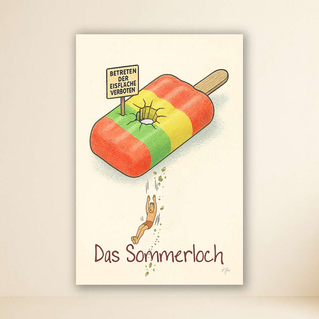 Artprint Sommerloch – humorvolle Comic Sommer Szene in Gesamtansicht